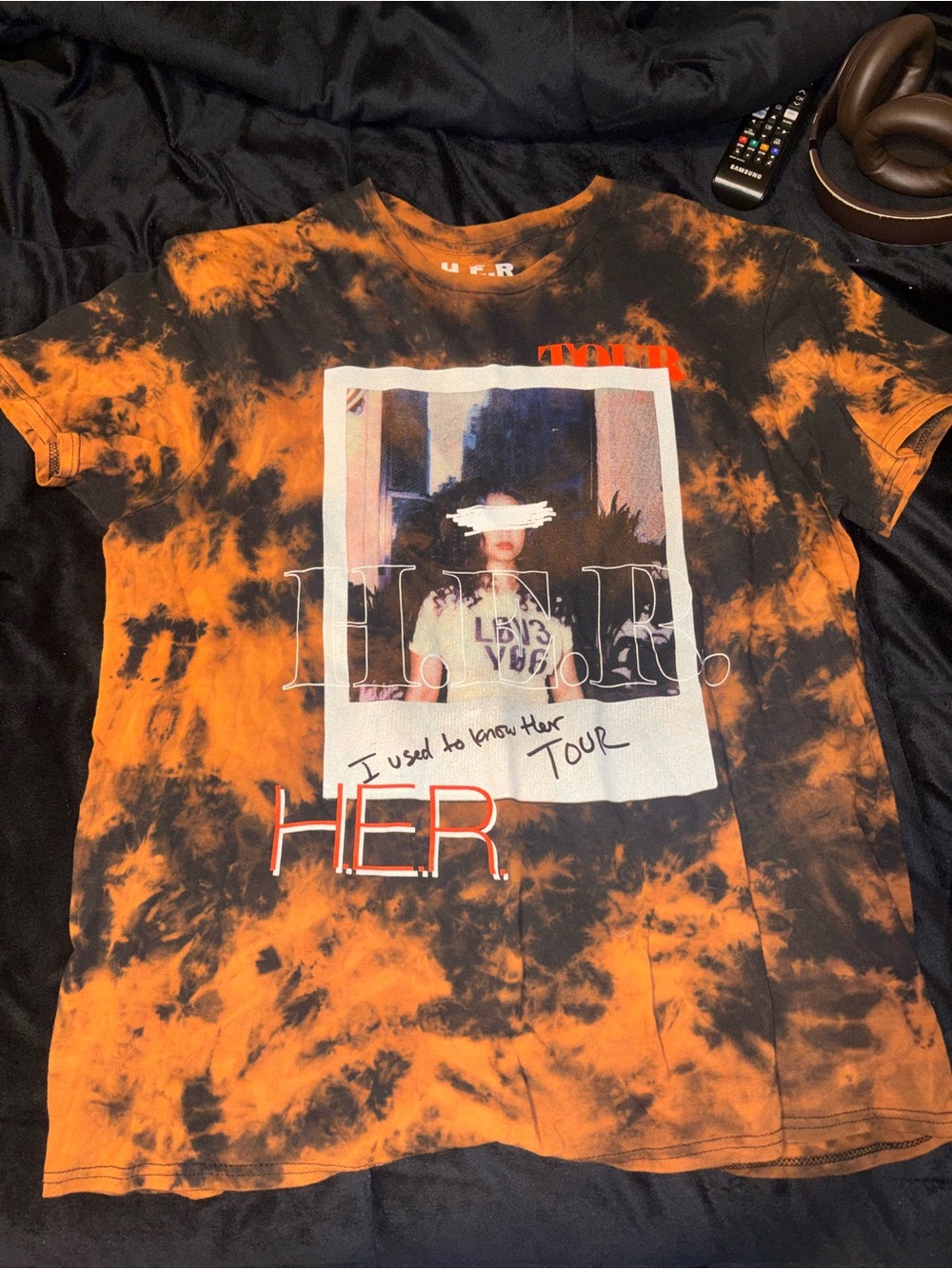 Graphic Tie-Dye Short Sleeve Tee - Orange & Black